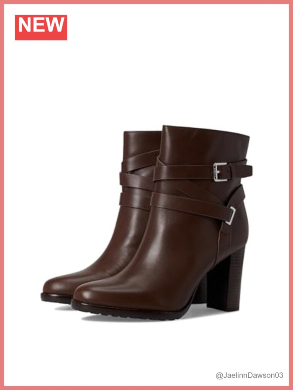 Calfskin Leather Ankle Bootie with Block Heel and Crisscross Strap